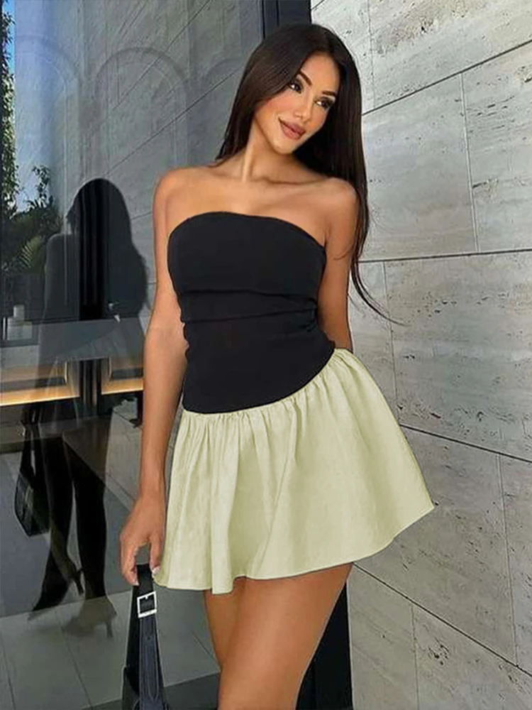 Abito sexy A-LINE da donna, moda estiva, senza maniche, senza spalline, mini abiti con spalle scoperte, casual, streetwear, elegante abito da festa