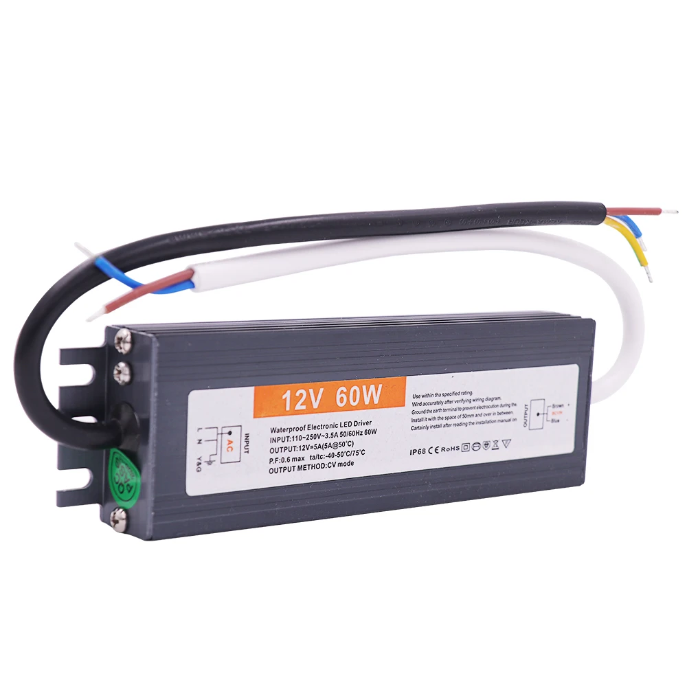 Transformateur d'éclairage étanche IP67, alimentation électrique AC110-250V/170-250V à DC 12V/24V pour pilote LED, 100W 300W 600W