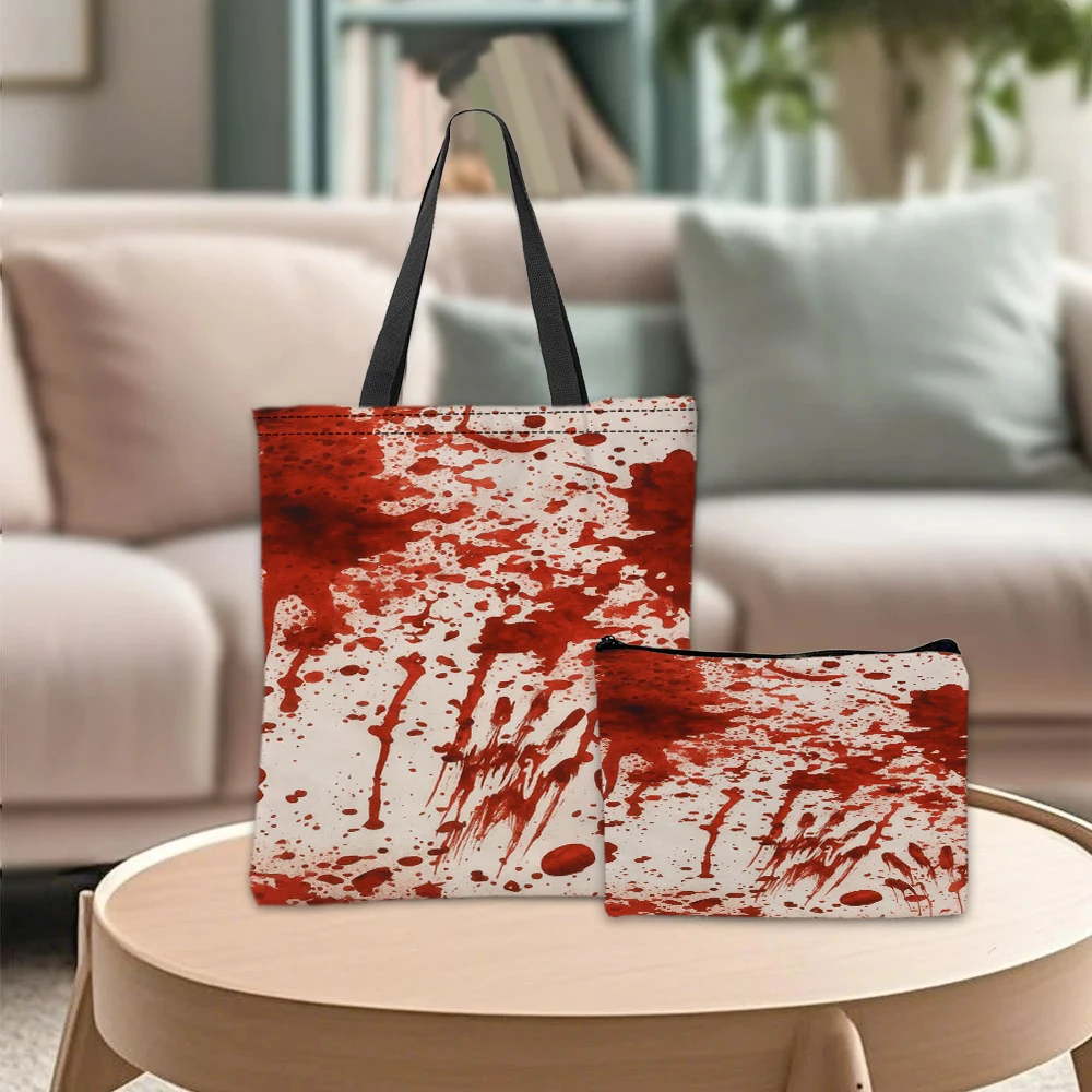 

Halloween Horror Blood Splatter Tote Bag Makeup Pouch Practical Combination Shopping Storage Bag Fantasy Style Handbag