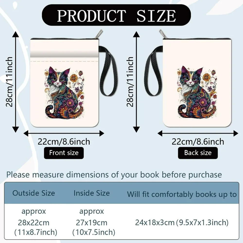 Cat Book Cover Cloth Book Sleeve 11 X 8.7 Inch Books Holder Case Covers Zipper Front Pocket Washable Fabric Bookish Protector