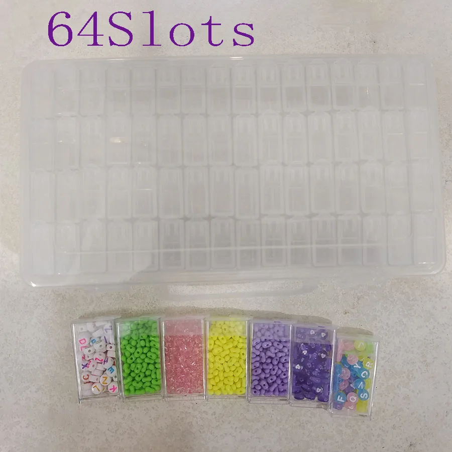 A Pcs of 64 Slots Organizer Box Diamond Painting Beads Charms Jewelry Accessories Storage Box Set Container Art Supplies