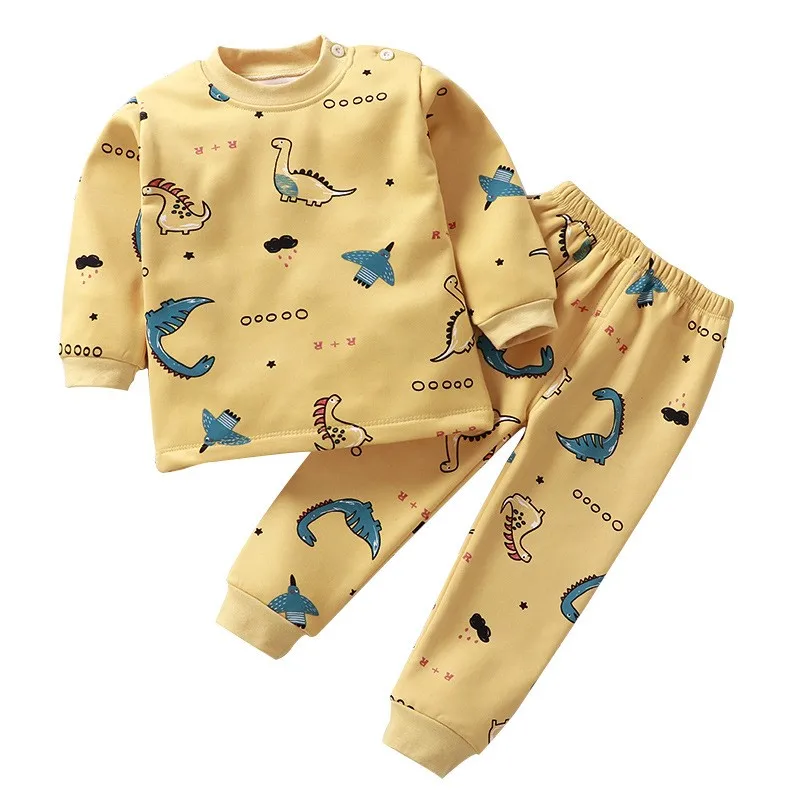 Winter Toddler Baby Plush Velvet Thermal Underwear Suit Girls Cartoon Clothes Autumn Kids Boys Pajama Sets Warm Sleepwear New