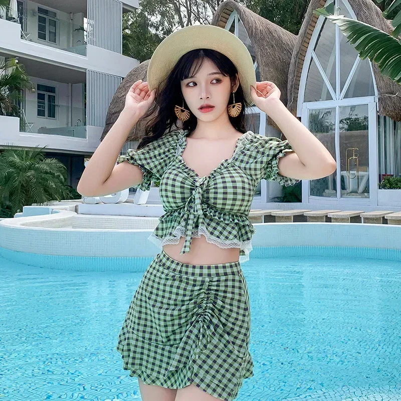 2024 New High Waist Bikini Women Swimwear Biquini Push Up Two Piece Swimsuit Sexy Strój kąpielowy Korea Ladies Swimskirt Beachwear