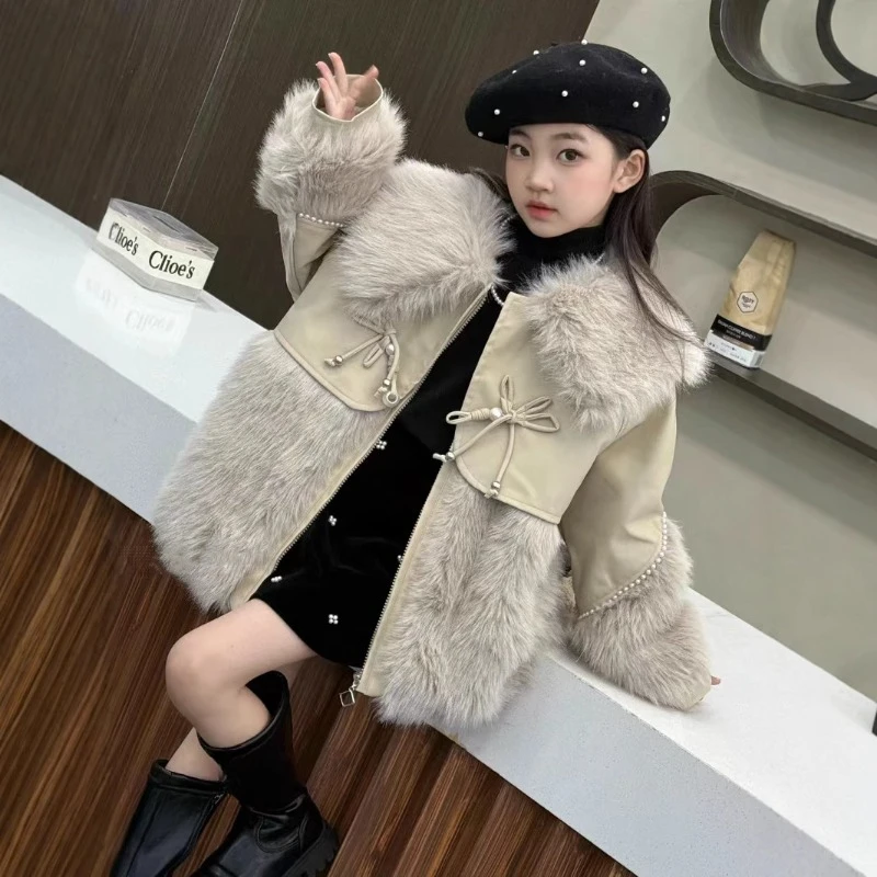 Girls' Winter Coat New Fur Thickened Fur Integrated Foreign Style Girl Baby Winter Mink Hair Piled Cotton Coat