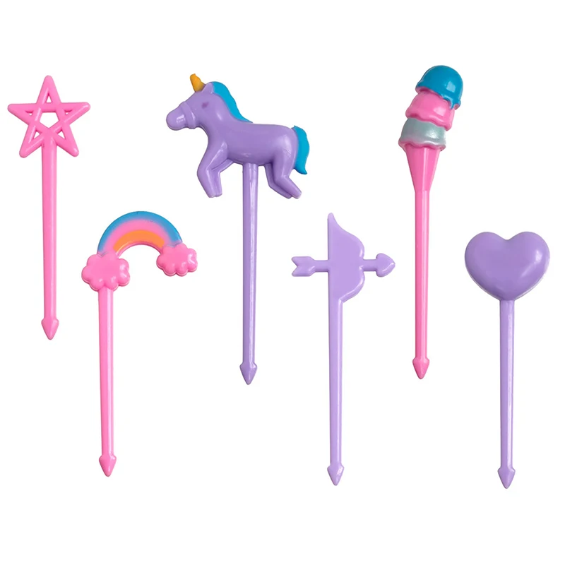 Unicorn Mini Food Fruit Fork Set Kid Cute Bento Box Decor forchette da Dessert cartone animato stuzzicadenti torta Dessert Party Supply colore