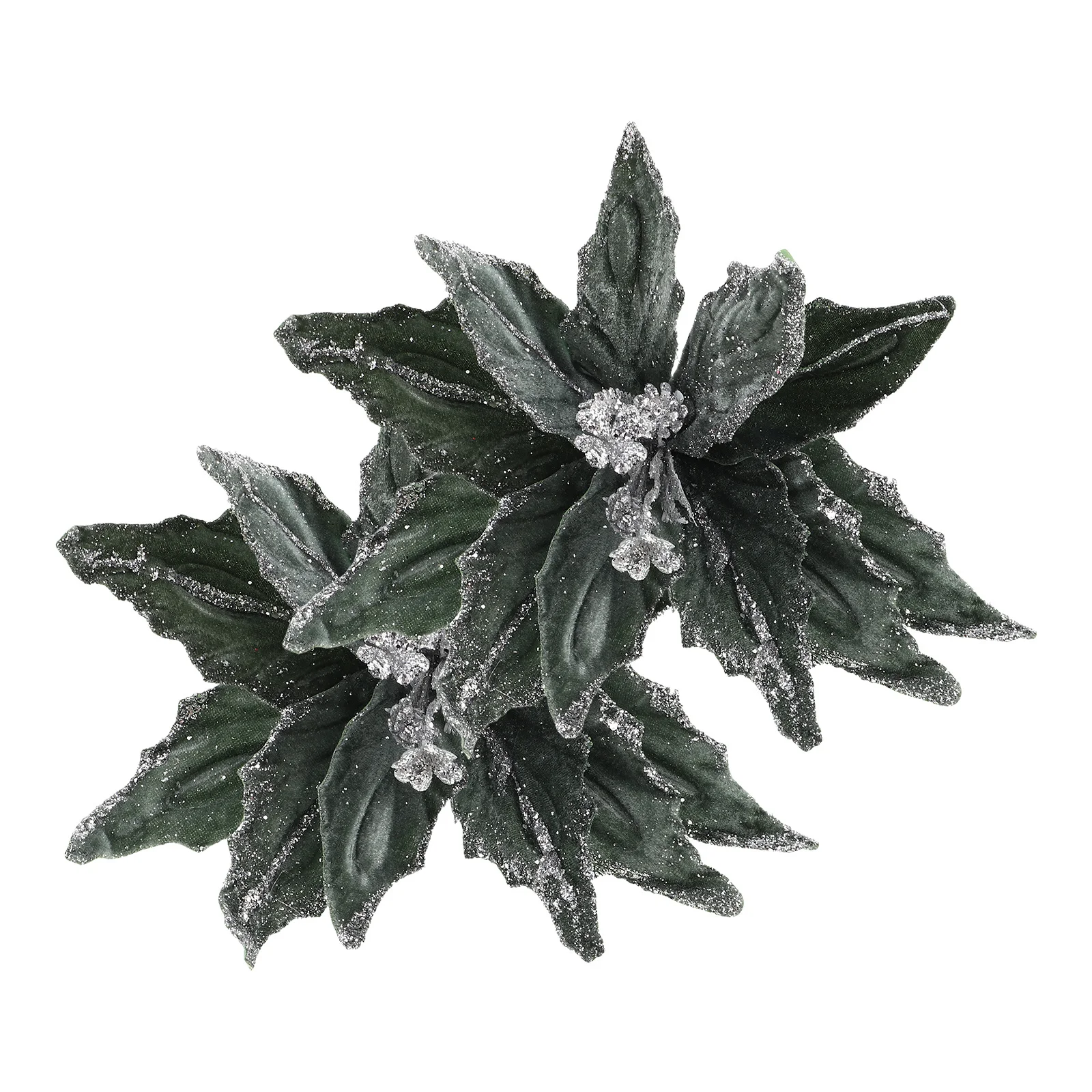 

2Pcs Poinsettia Artificial Christmas Flowers Glitter Lint Fabric Sparkling Holiday Tree Decorations Wreath Accessories