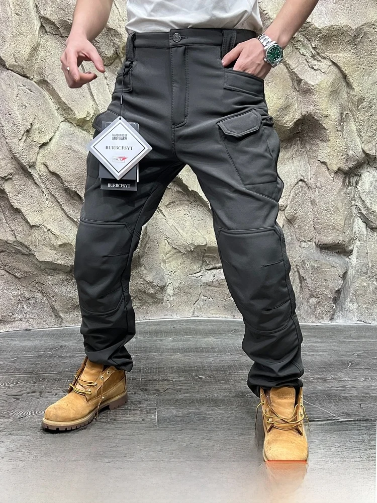 

Мужские тактические брюки Thiened Fce Lined Soft ell с несколькими четырьками для всего тела, осень-зима, повседневные прямые брюки...