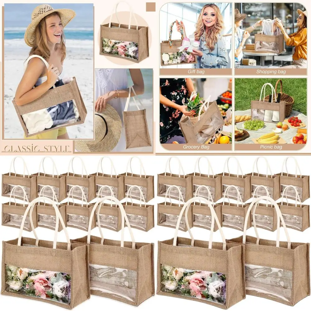 

Набор из 16 натуральных джутовых сумок для покупок, пляжа, свадьбы и путешествий