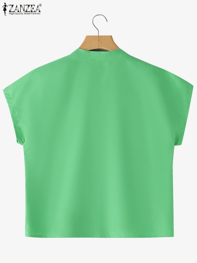 ZANZEA Summer Shirts Women Short Seeve Fashion Tops 2025 Casual Loose O-Neck Buttons Pullovers Solid Fashion OL Work Tunic