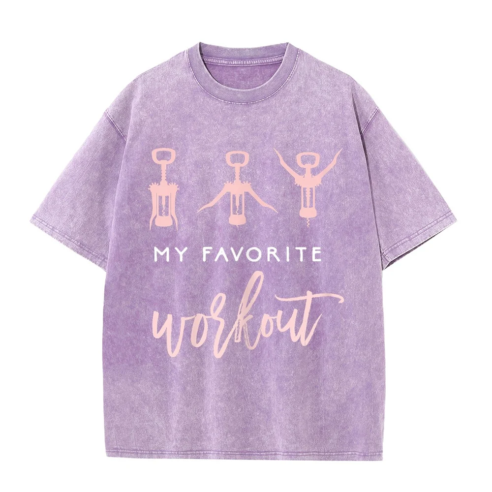My Favorite Workout Funny Wine Lover Exercise Quote T-Shirt Aliexpress France Spain Luxury Brands Basic Short Sleeve Tee Cotton