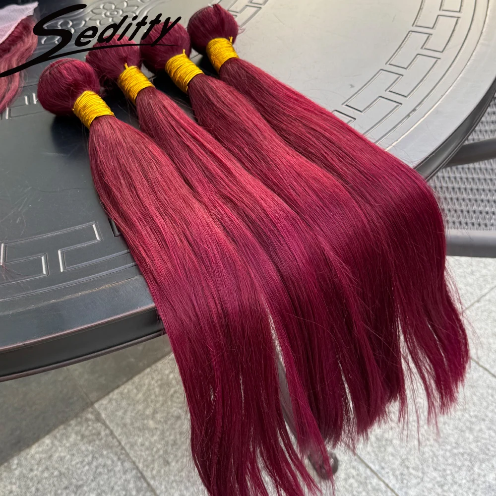 

Straight 13x4 Lace Frontal with Bundles 100% Human Hair 99J Burgundy Human Hair Bundles Brazilian Virgin Hair Extension