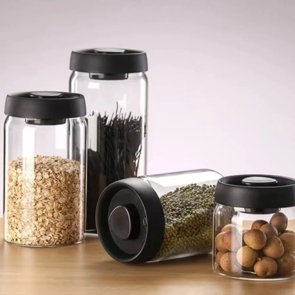 Moisture Proof Vacuum Sealed Jar Manual Press Type Coffee Bean Storage Jar Keep Fresh High Borosilicate Glass Glass Coffee Jar