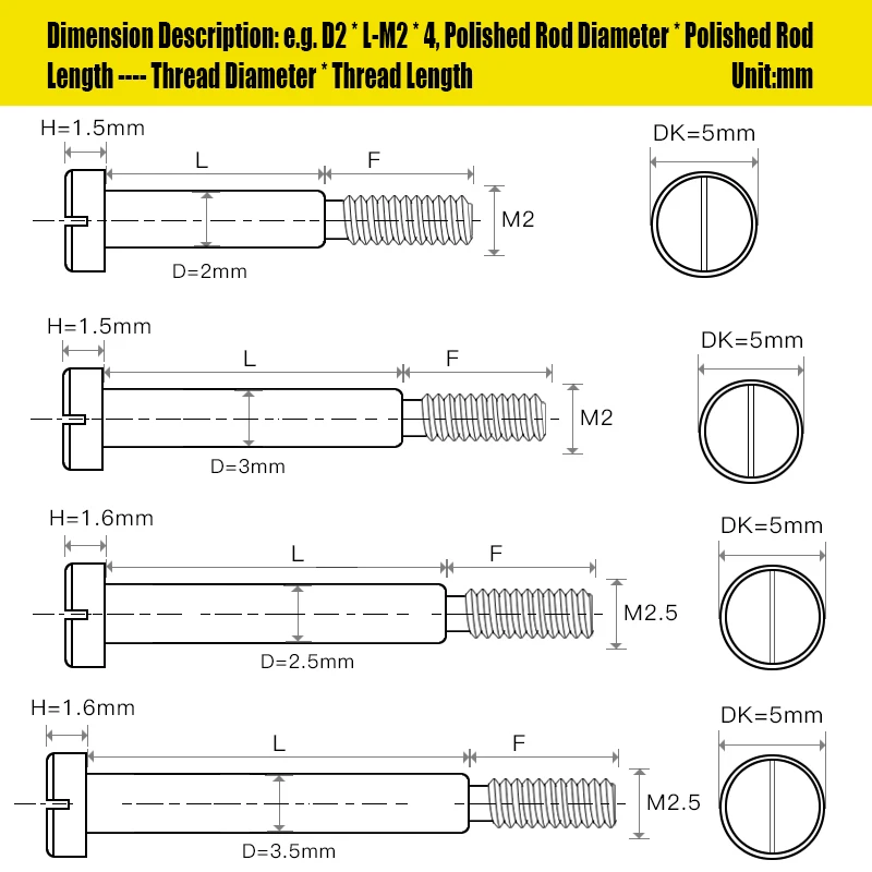 1PCS M2 M2.5 Stainless Steel Flat Slotted One-word Slot Positioning Shoulder Step Screw Plug Limit Screw Bearing Bolt