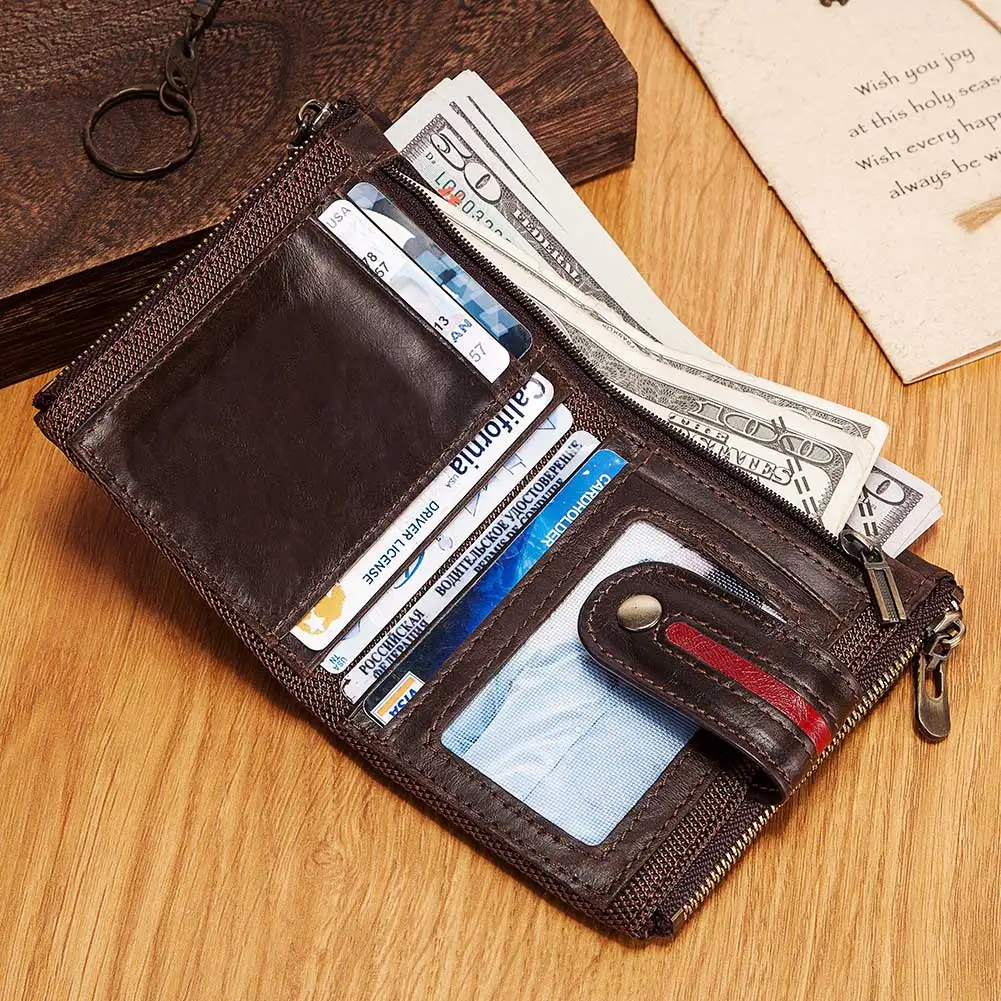 Kurze Herren brieftaschen aus echtem Leder Clutch-Tasche im englischen Stil Hochwertige Mini-Geldbörse für Frauen mit doppelter Reiß verschluss tasche