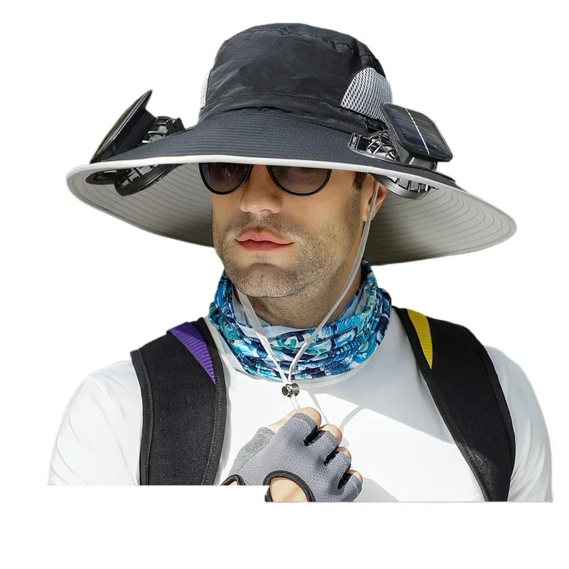 

Solar fan sun protection hat, men's summer outdoor fishing climbing hat, UV protection bucket hat