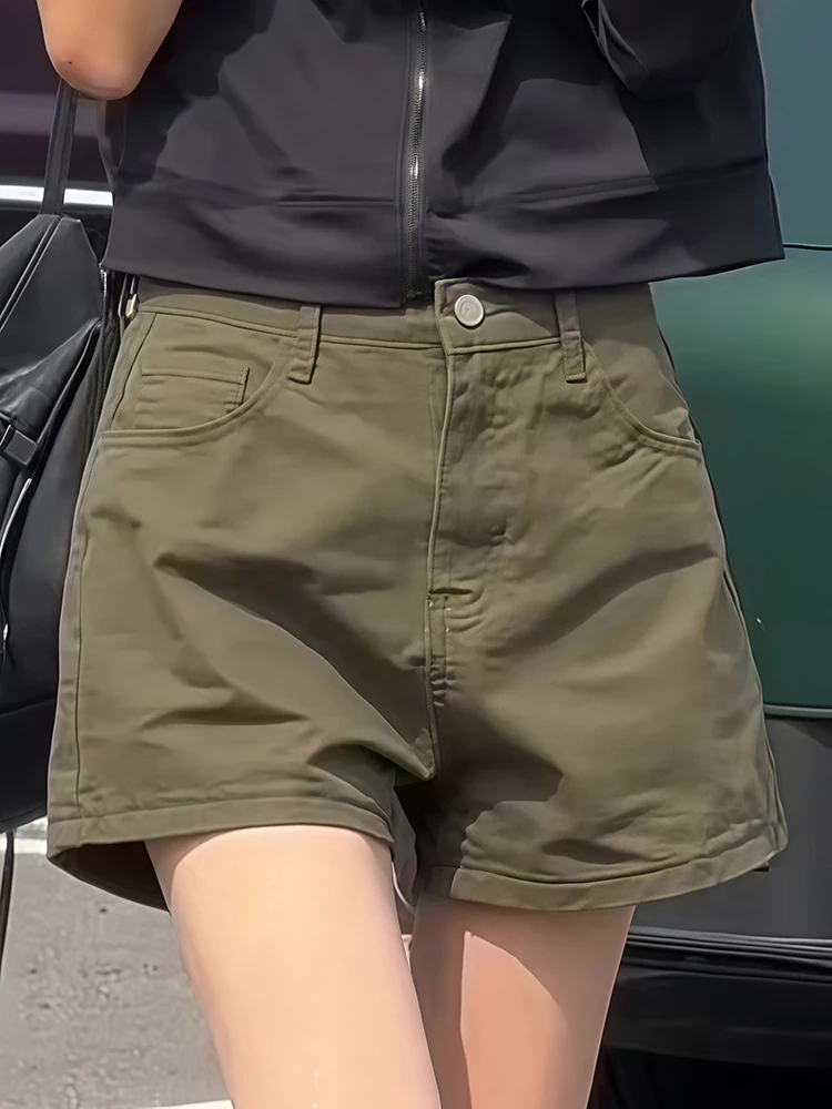 Loose High Waist A-Line Shorts Women's Summer New plus Size Casual Wide Leg Pants Korean Style Green Color Meat Concealing