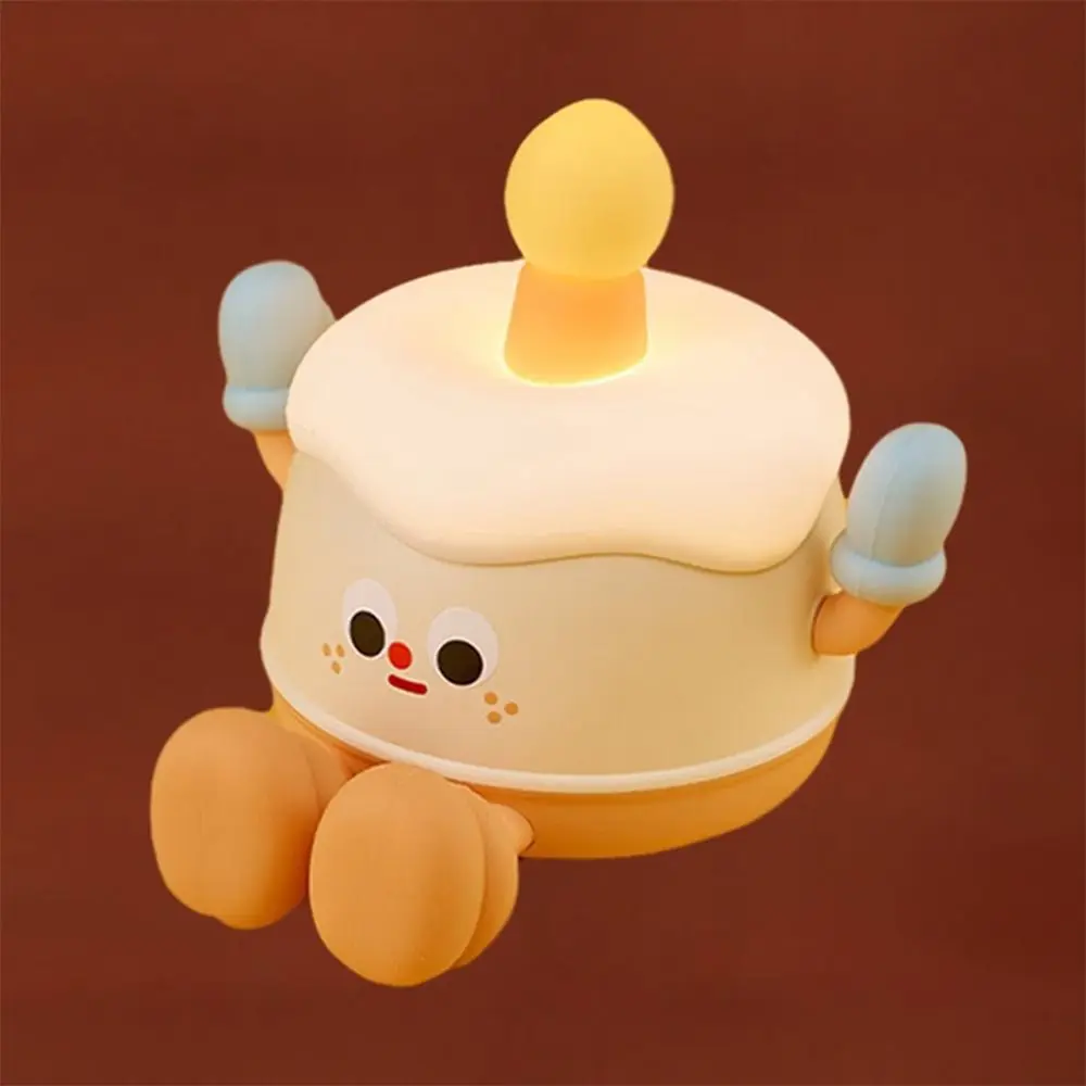 Cartoon Birthday Cake Light USB Rechargeable Soft Silicone LED Night Lamp Eye Protection Kawaii Bedside Atmosphere Light