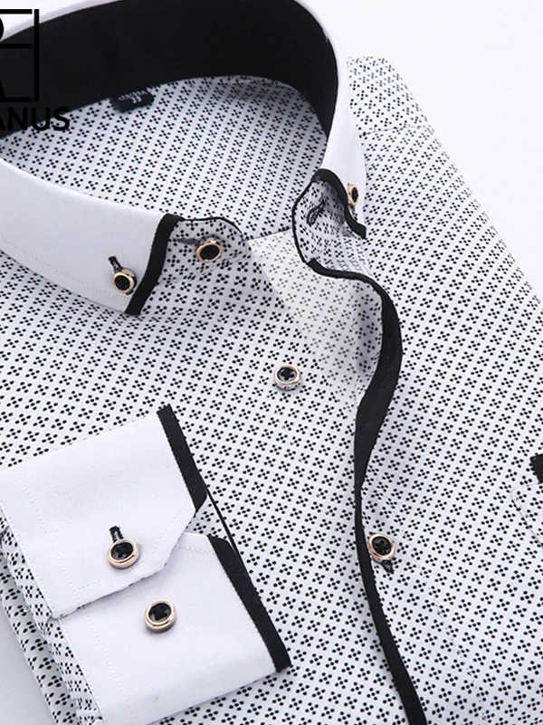 

Busin Повседневная мужская длинная све с принтом irt Stand Fit adient Dyed Moisture ng Воротник на пуговицах Обычный L...