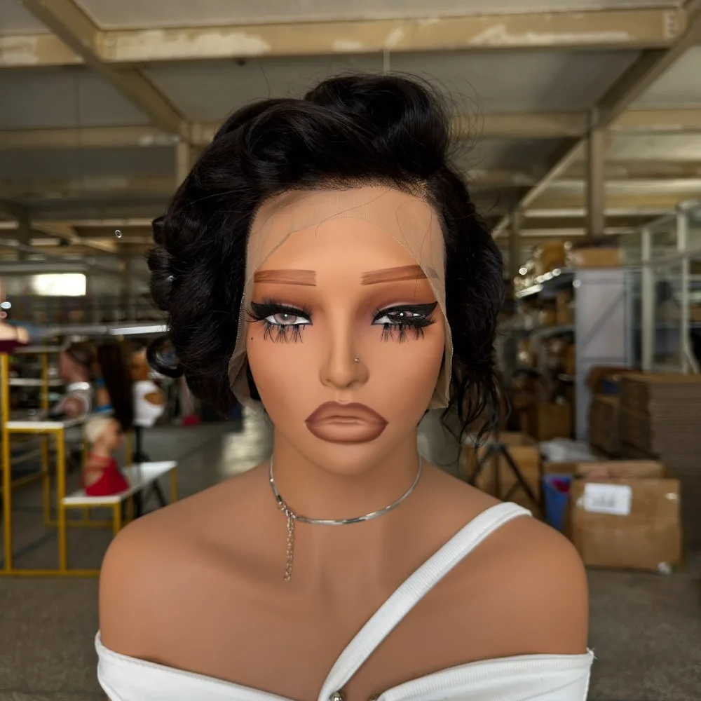 

Высококачественный передний парик шнурка, чехол для парика, шорты с стрижкой пикси, парик эльфа, повязка на голову, короткий рулон, полное ручное плетение, бразильский девственный Реми