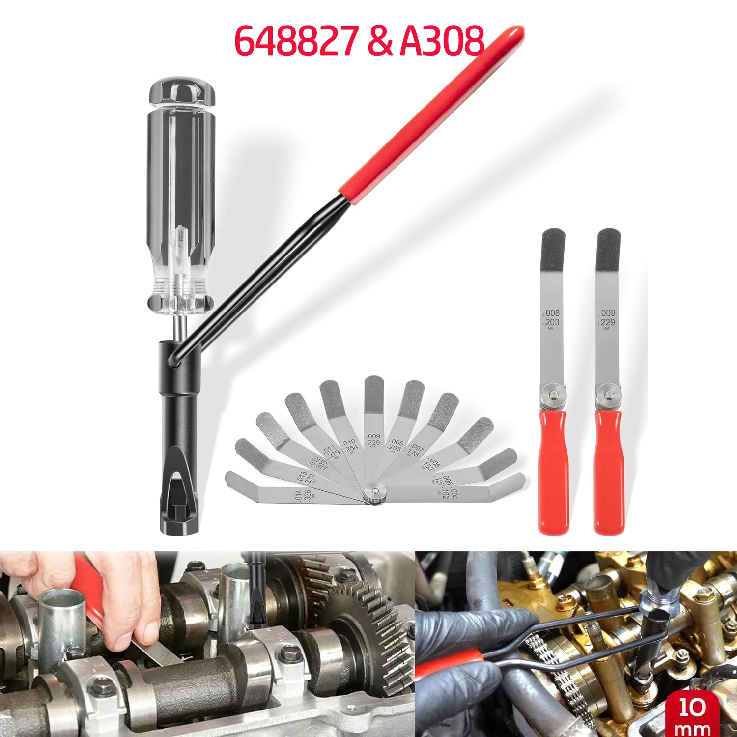 

A308 Offset Tappet Feeler Gauge Set- (0.004" to 0.014"), 10MM Jam Nut Valve Adjustment Tool 648827 Fits For Vehicle Engines