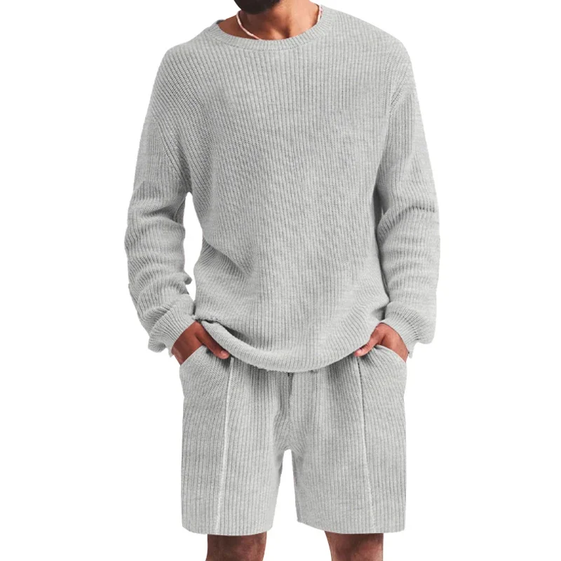 Fashionable Men's Two-Piece Set Casual Cotton Solid Color Loose Suit Summer Sleeve O Neck T-Shirt and Shorts for Men