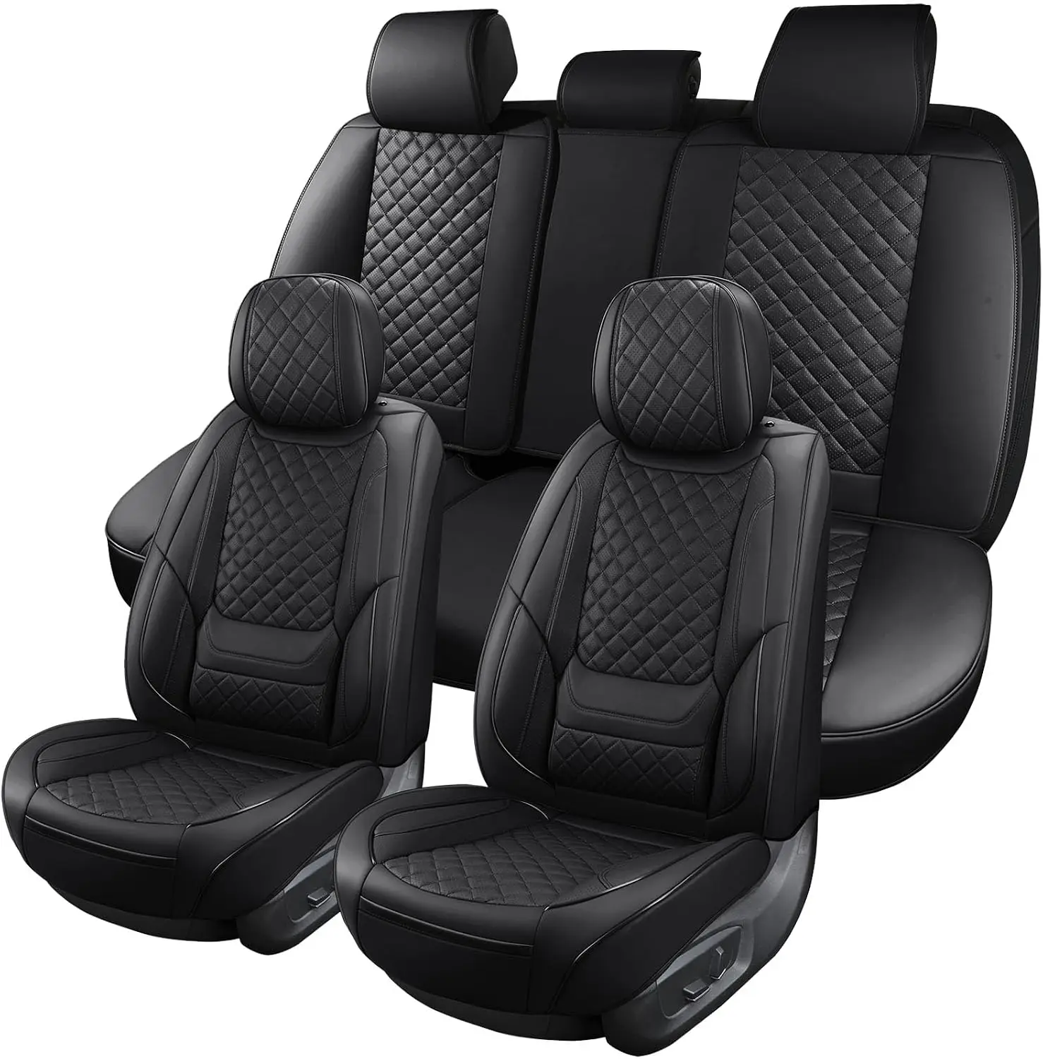 Black Leather Car Seat Covers Full Set Breathable Seat Protectors Waterproof Automotive Seat Covers Universal Fit for Most Cars