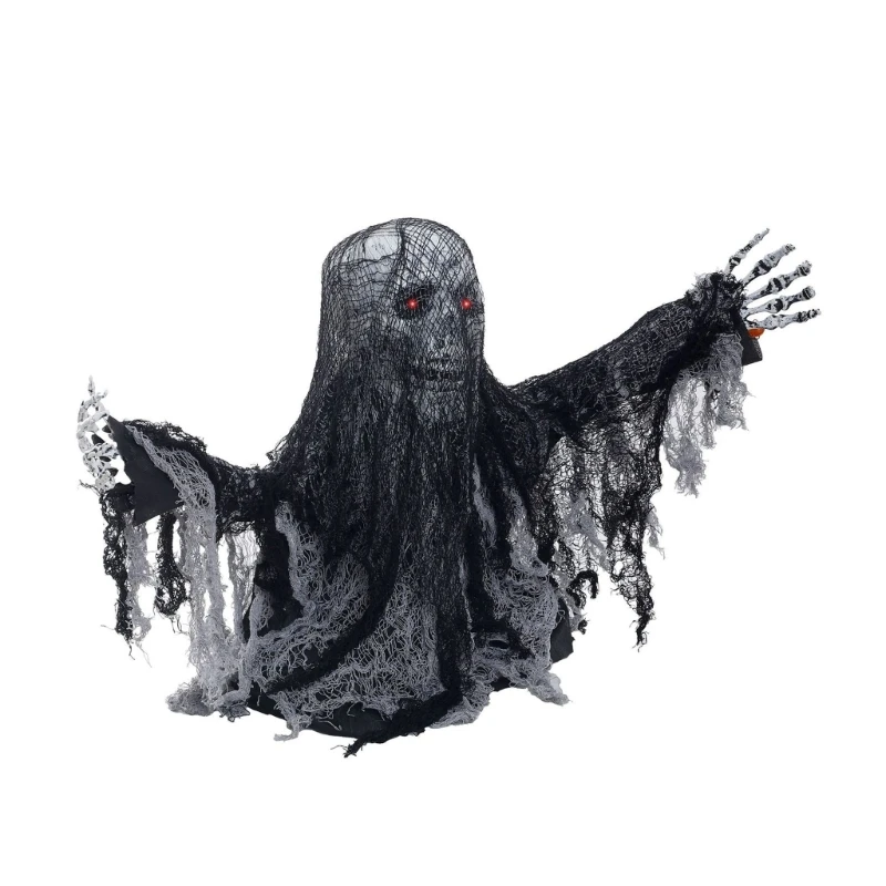 Motion-Inspired Fright Figure for Seasonal Yard Displays, Tattered Gauze Layers With Outstretched Skeletal Hands for Porch 37JD