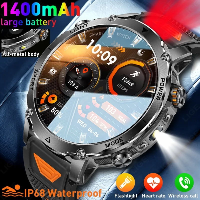 

2.01"HD Screen Outdoor Sport Smart Watch 2026 New 1400mAh Big Battery Voice Assistant Bluetooth Call Waterproof Smartwatch Men