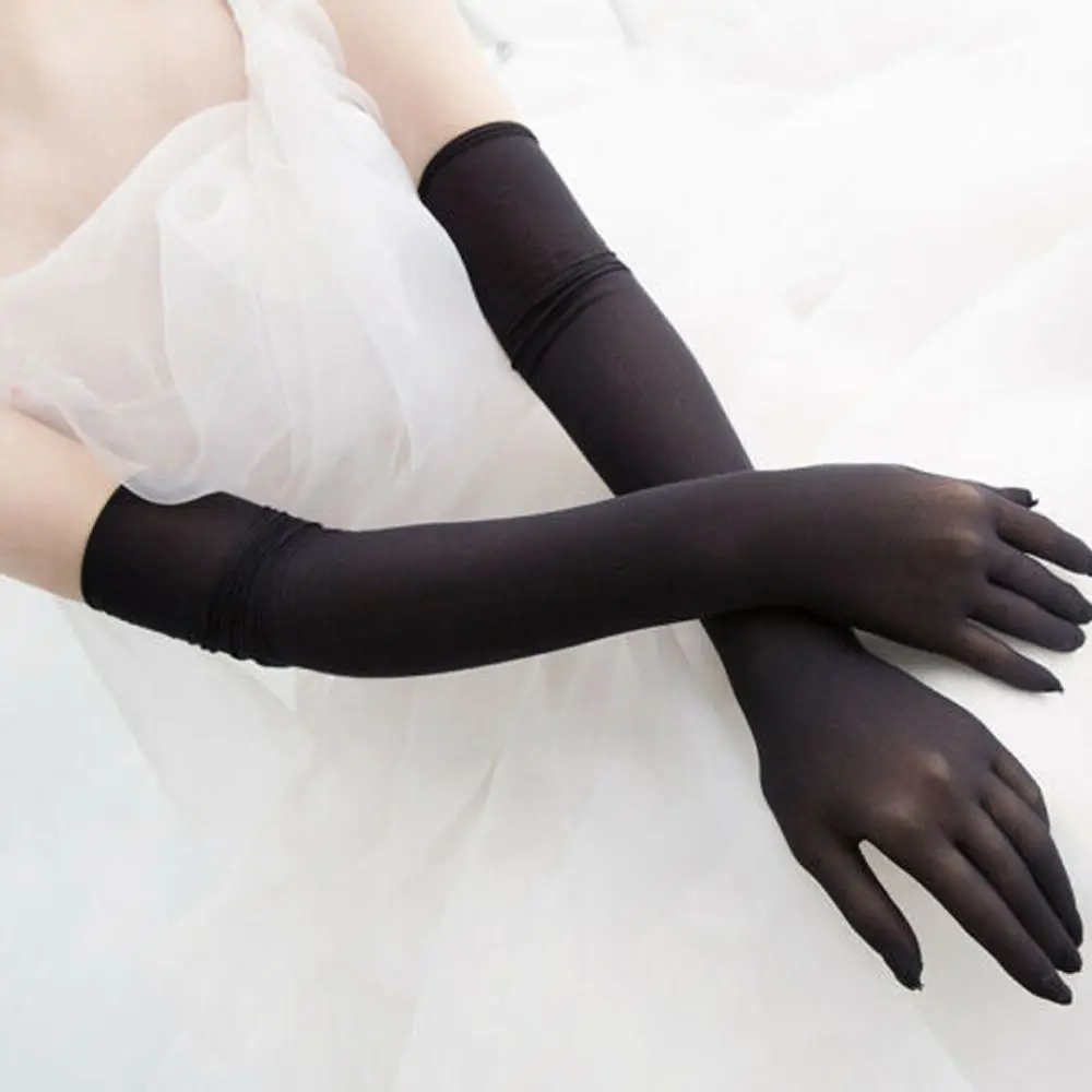 New Soft Seamless Long Gloves Women Mesh Seamless Finger Pantyhose Gloves Long Sheer Transparent Gloves Mitten