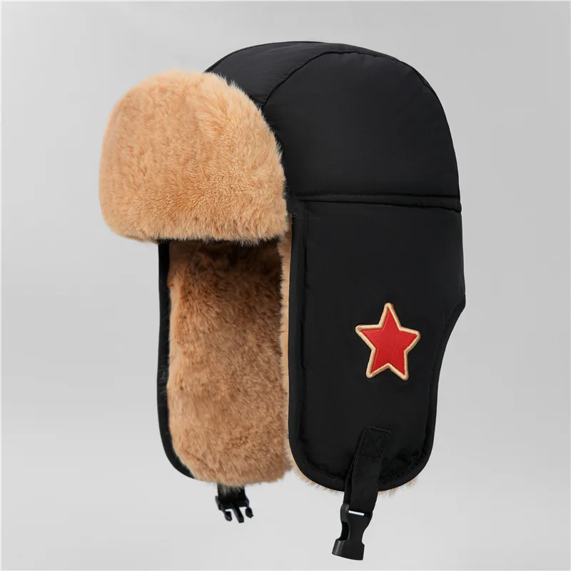 

Winter Thickened Five-Pointed Star Lei Feng Hat Outdoor Cycling Windproof and Cold-Resistant Fleece-Lined Ear Protection Hat
