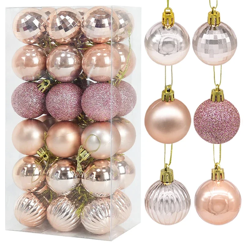 

36Pcs Rose Gold Christmas Balls Ornament 4cm Hang Pendant Indoor Xmas Tree Decor Home Decoration