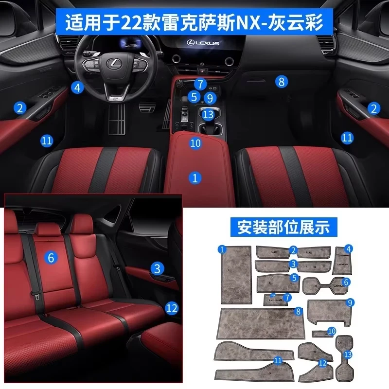 Car Door Groove Mat Cup Mat for Lexus NX260 NX350h ES200 RX300 Center Console Storage Box Mats Auto Gate Slot Cup Holder Pad