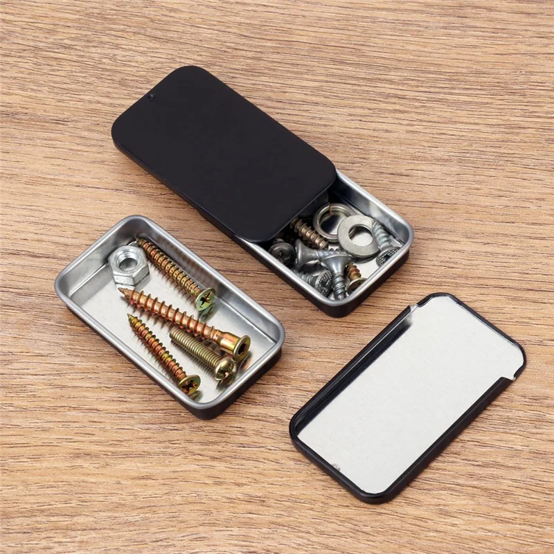 

Classy-60 упаковок, черные мини-прямоугольные металлические коробки для банок с раздвижными крышками, маленькая пустая металлическая банка с выдвижным верхом