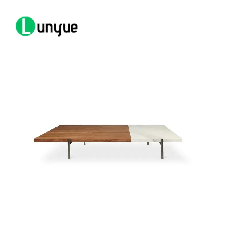 Luxury Rectangular Coffee Table with Metal Legs Wooden Marble Top Center Table for Villa Hotel Living Room Furniture