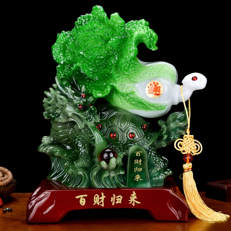 

Feng shui Chinese cabbage Resin Sculpture Imitation jade Ornament Chinese Home Decor Statue lucky and money Crafts Office Gift