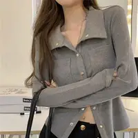 Women T-shirt Spring Autumn Clothes Ribbed Knitted Long Sleeve Short Tops Zipper Design Tee Sexy Female Slim Tops - Image 6