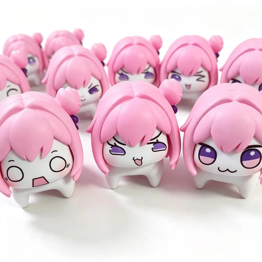 Chibi Pink Cute Emoji Plush Doll; Quirky Multi-expression Desktop Ornament; Anime Display Figurine; Collectible Decorative Desig