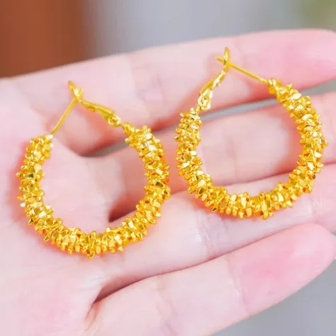 

Irregular large circle c-shaped shattered ice earrings, long-lasting colorfast, light luxury fashion, 24K luxury