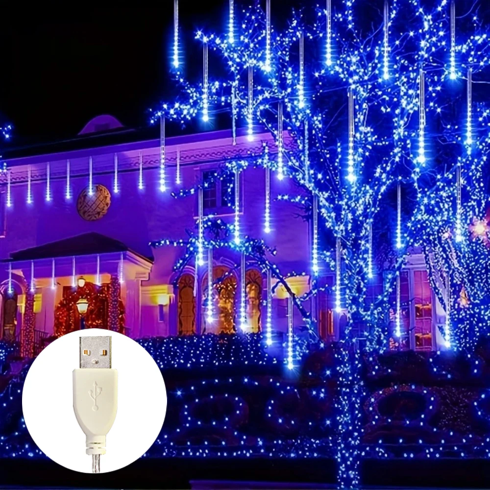 LED Meteor Shower String Light USB Operated Fairy Holiday Lighting Christmas Tree Home Decoration Wedding Garden Bedroom Decor