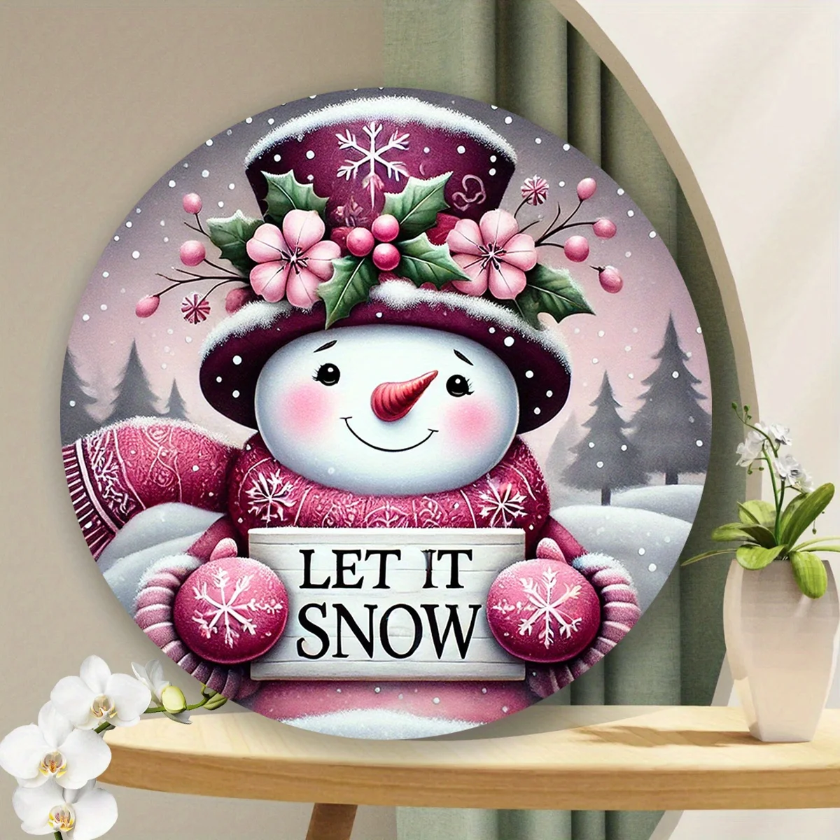 One Decorative Aluminum Sign Measuring 7.87X7.87 Inches Featuring a Charming Snowman Design, Perfect for Enhancing