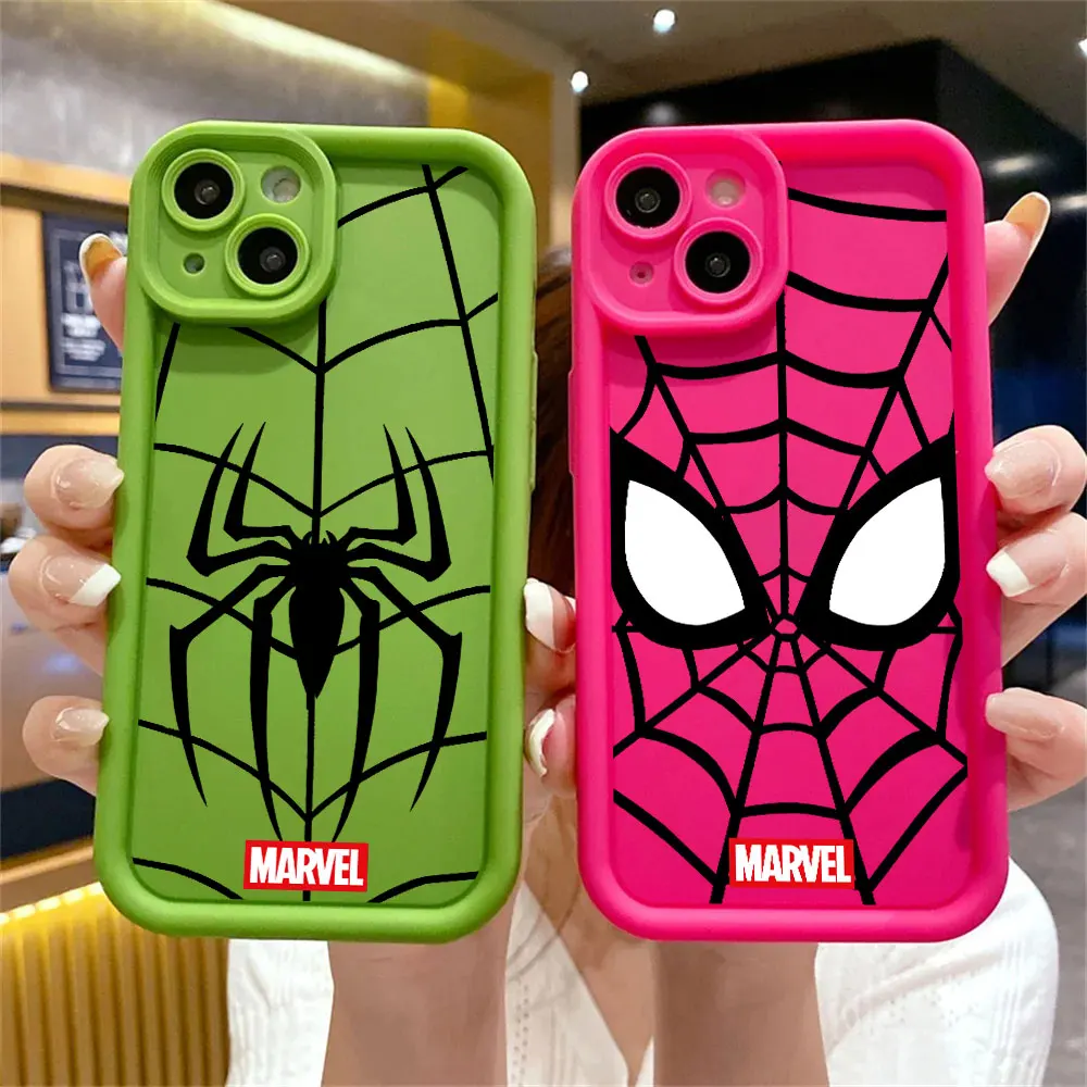 Soft Cover Marvel Spider Man Phone Case for Apple iPhone 8 7 11 Pro XR 15ProMax 14 Plus 12 Pro XS Max SE 13 Mini Square Liquid