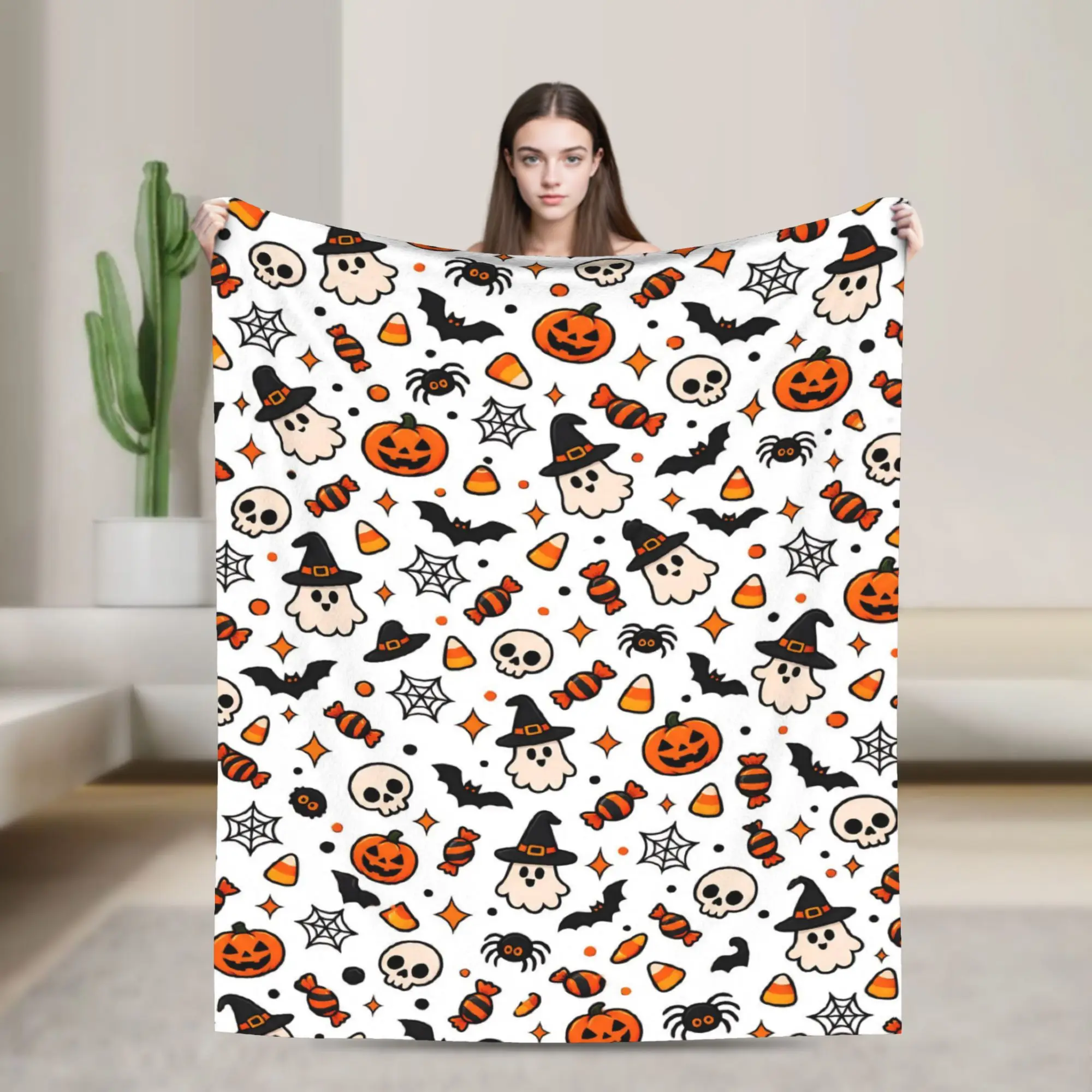 Halloween Ghost Pumpkin Spooky Trick Or Treat Witch Merch Blankets Lightweight Thin Fleece  Throw Blanket Comfortable Rug Piece