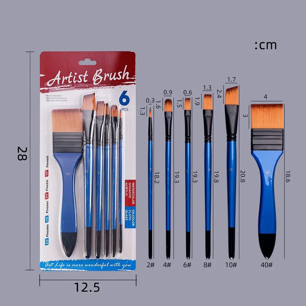 6-piece Nylon Hair Paint Brush Set for Art Students Hand Drawn Wall Painting Graffiti Board Brushes Mixed Brushes Drawing Supply