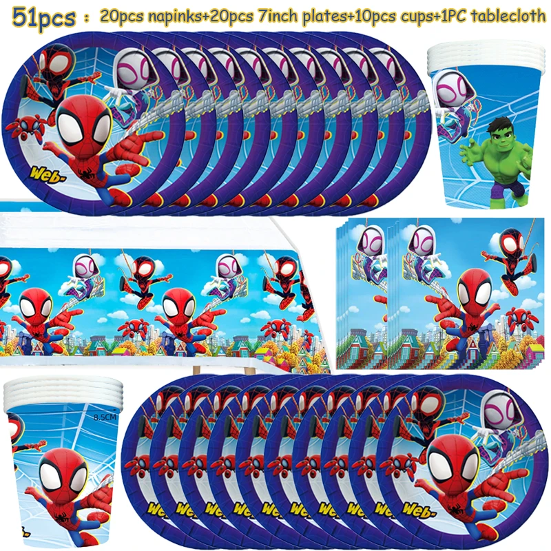 جديد سبايدي وأصدقائه المذهل بالونات حفلة عيد ميلاد سبايدي أكواب ورقية المناديل لوحات طقم تزيين لوازم الاطفال ديكورا