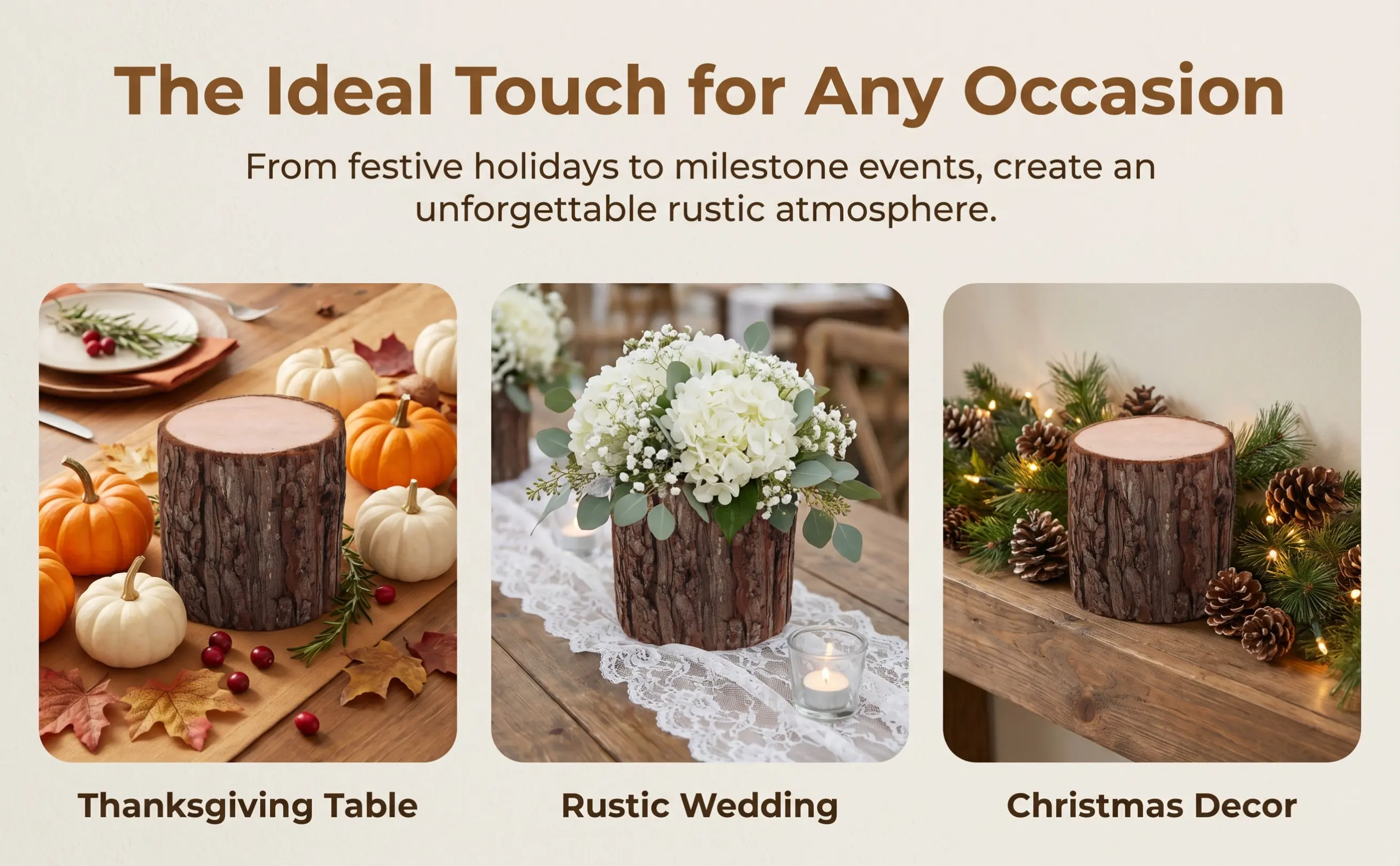 Artificial Trees Stump Decor Realistic Wood Texture Stump Lightweight Rustic Centerpieces Holder for Wedding Aisle Home