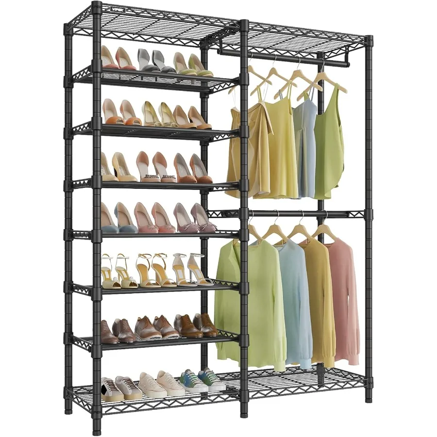S2 Clothes Rack with 8-Tier Shoe Rack, Metal Closet Rack