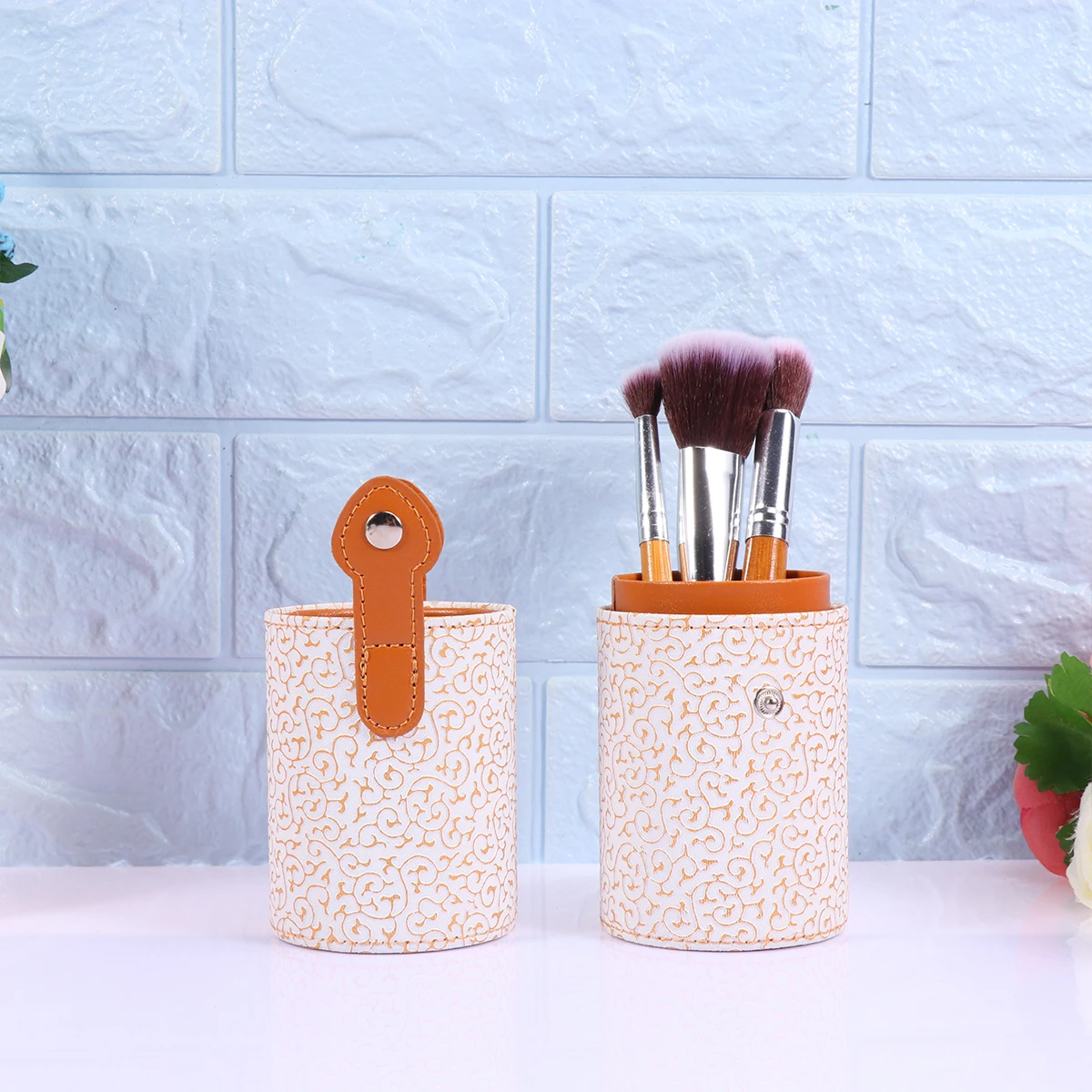 

PU Makeup Brush Holder Durable Organizer Cup Storage Bucket Protective Case Large Capacity Travel Size