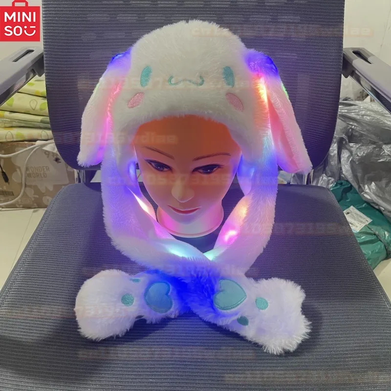 Kawaii Hellokitty Kuromi 움직이는 귀 어린이를위한 빛나는 토끼 모자 만화 귀여운 플러시 Led 스티치 토끼 모자 머리 장식 크리스마스 선물