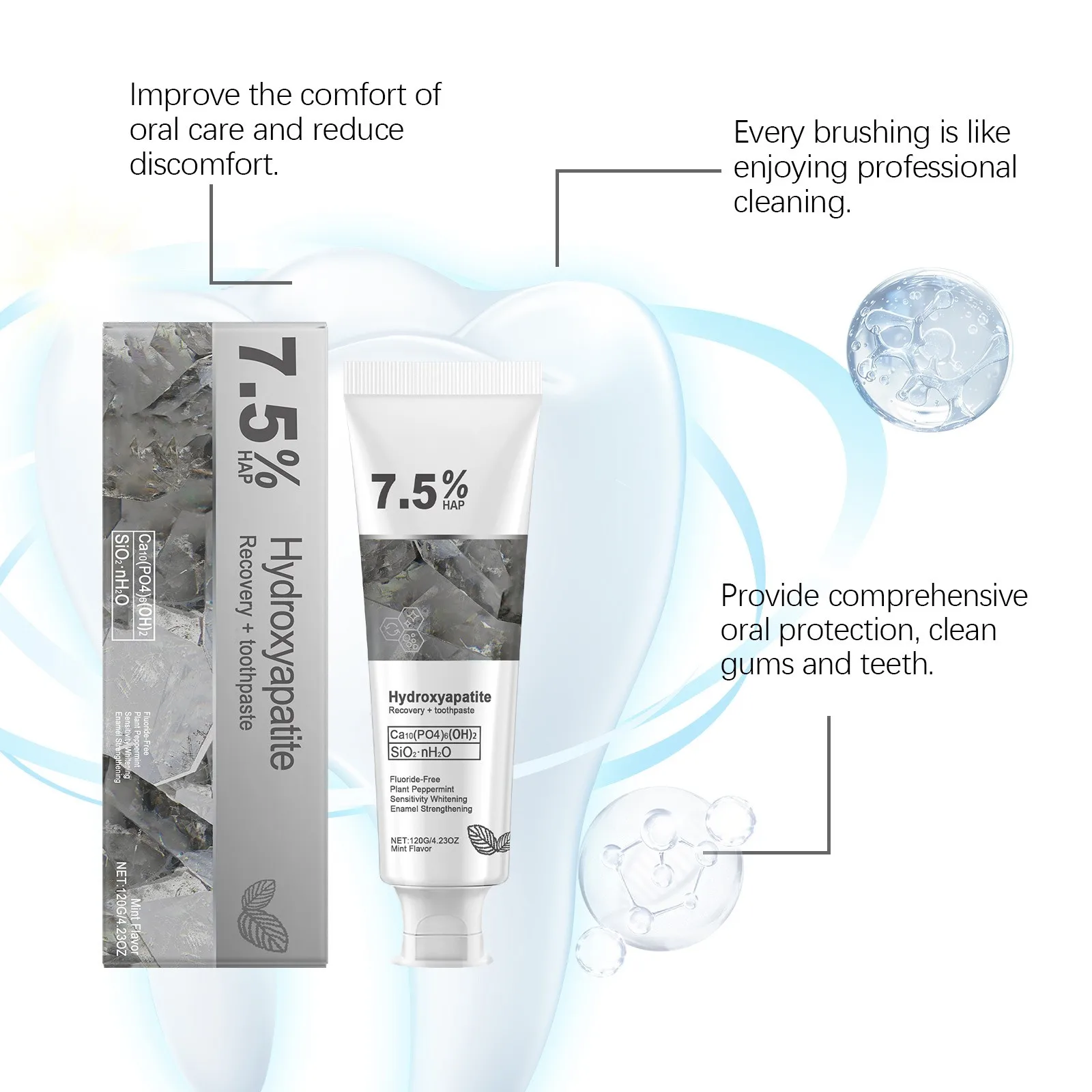 Hydroxyapatite Toothpaste Whitening Toothpaste,Fresh,Breath,Toothpaste,Stain Removal,Safety Formula Complete Tooth Cares