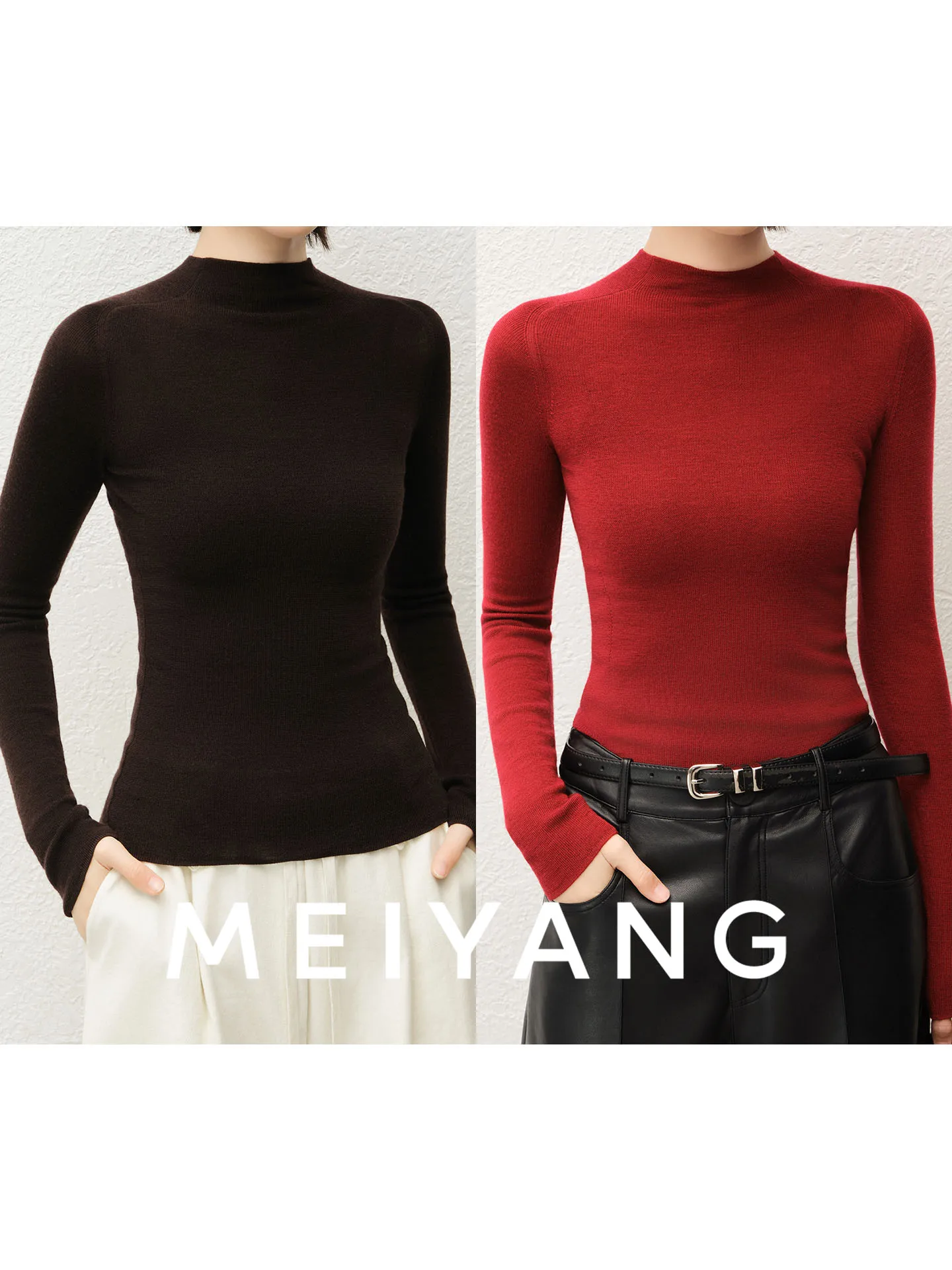 

Женский вязаный свитер Meiyang Cloud Sensation из шерсти, приталенный, с высоким воротником, эластичный, базовый, с возможностью ношения на разных уровнях.